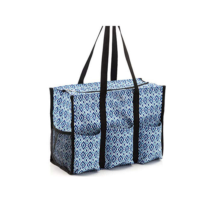 2021 Zipper Organizing Utility Tote Bag with Multiple Exterior Interior Pockets for Women Canvas Bag Handle Bag Blue Mark Shopify Store.