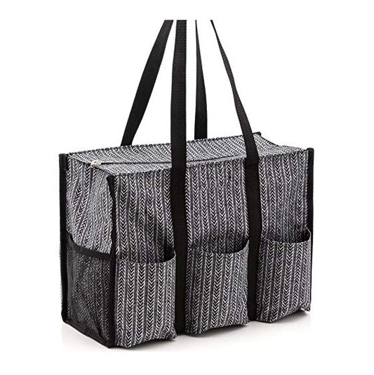 2021 Zipper Organizing Utility Tote Bag with Multiple Exterior Interior Pockets for Women Canvas Bag Handle Bag Black Mark Shopify Store.