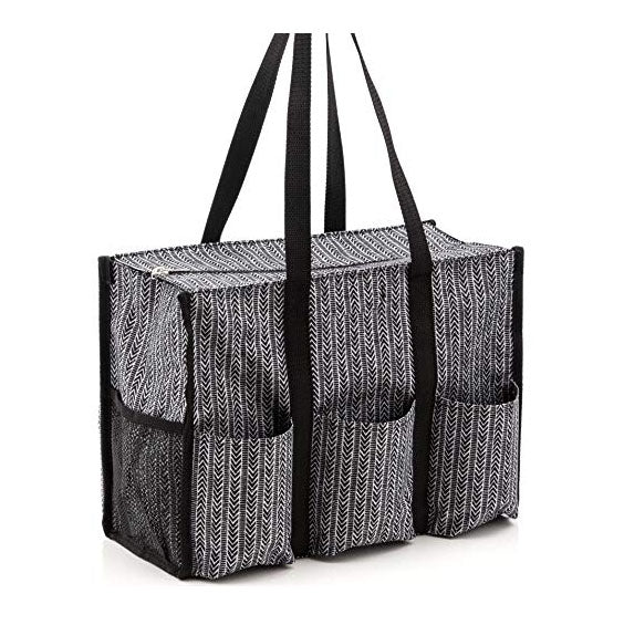 2021 Zipper Organizing Utility Tote Bag with Multiple Exterior Interior Pockets for Women Canvas Bag Handle Bag Black Mark Shopify Store.